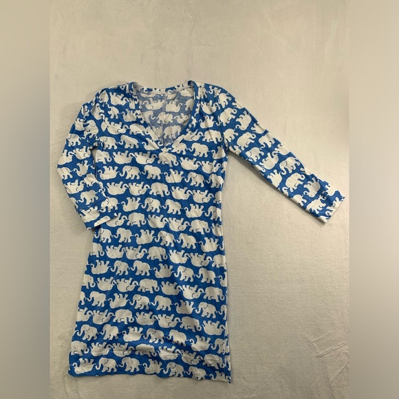 Lilly Pulitzer S Elephant Blue White 3/4‎ Sleeve Neck 100% Pima Cotton Dress - Picture 3 of 14